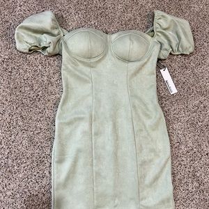 Sage Green Puff-Sleeve Corset Mini Dress